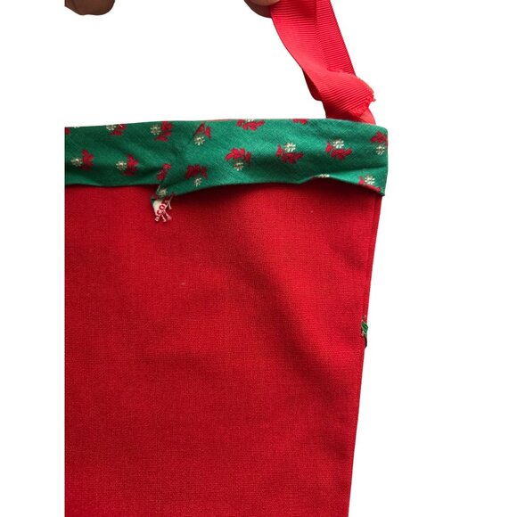 Handmade Vintage Christmas Stockings Red Cotton Green Gingham Trim Holiday Decor - Picture 4 of 8